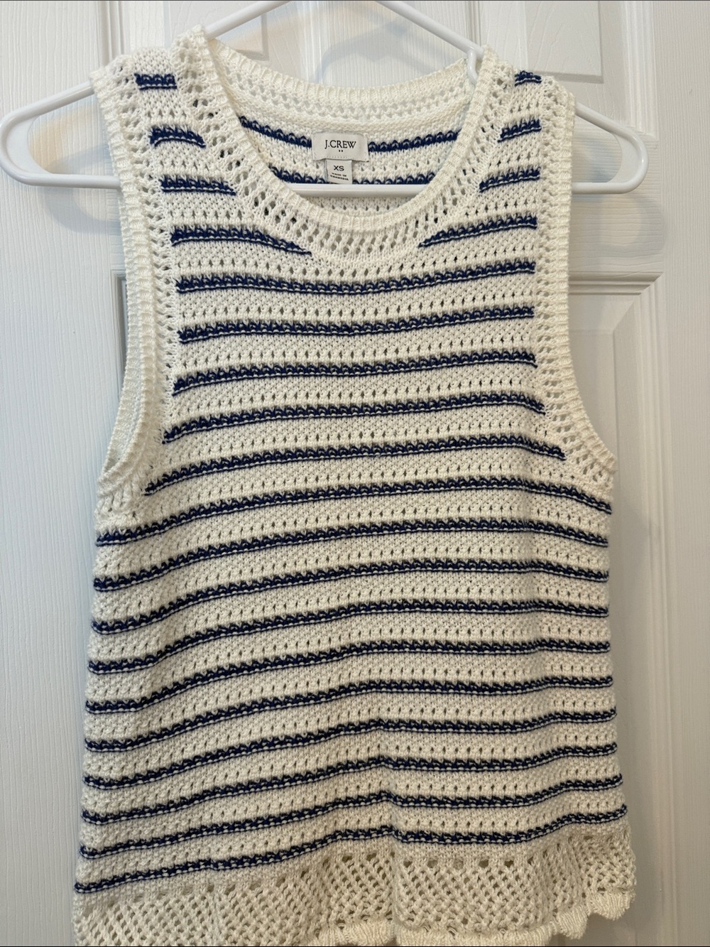 J. Crew Cream and Navy Crochet Stripe Tank